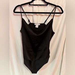 Sincerely Jules Black Satin Cowl Neck Tank Bodysuit Size S